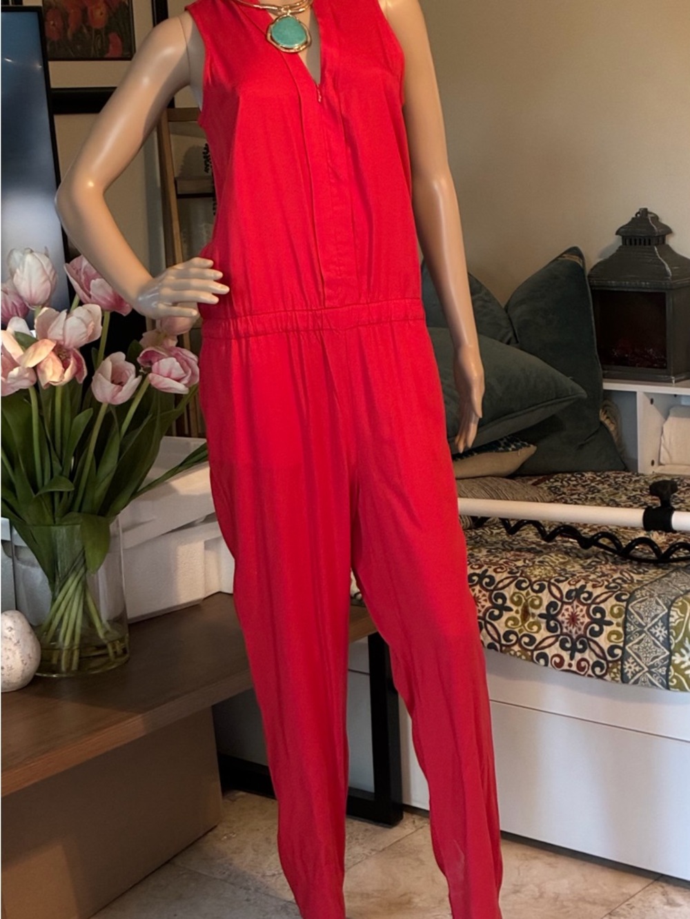 Tommy Hilfiger Red Sleeveless V-Neck Jumpsuit